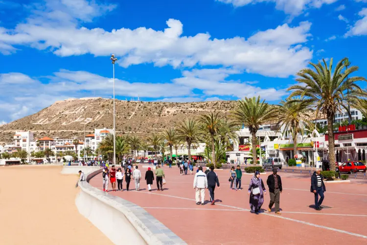 Agadir-Tourists-walking in the costal -marina